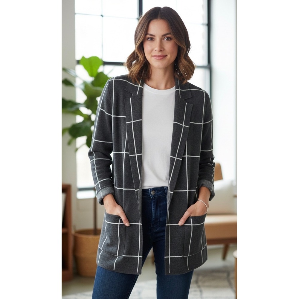 LOFT Women's Long Sleeve Open Front Cardigan Sweater Collared 100% Cotton Size S
